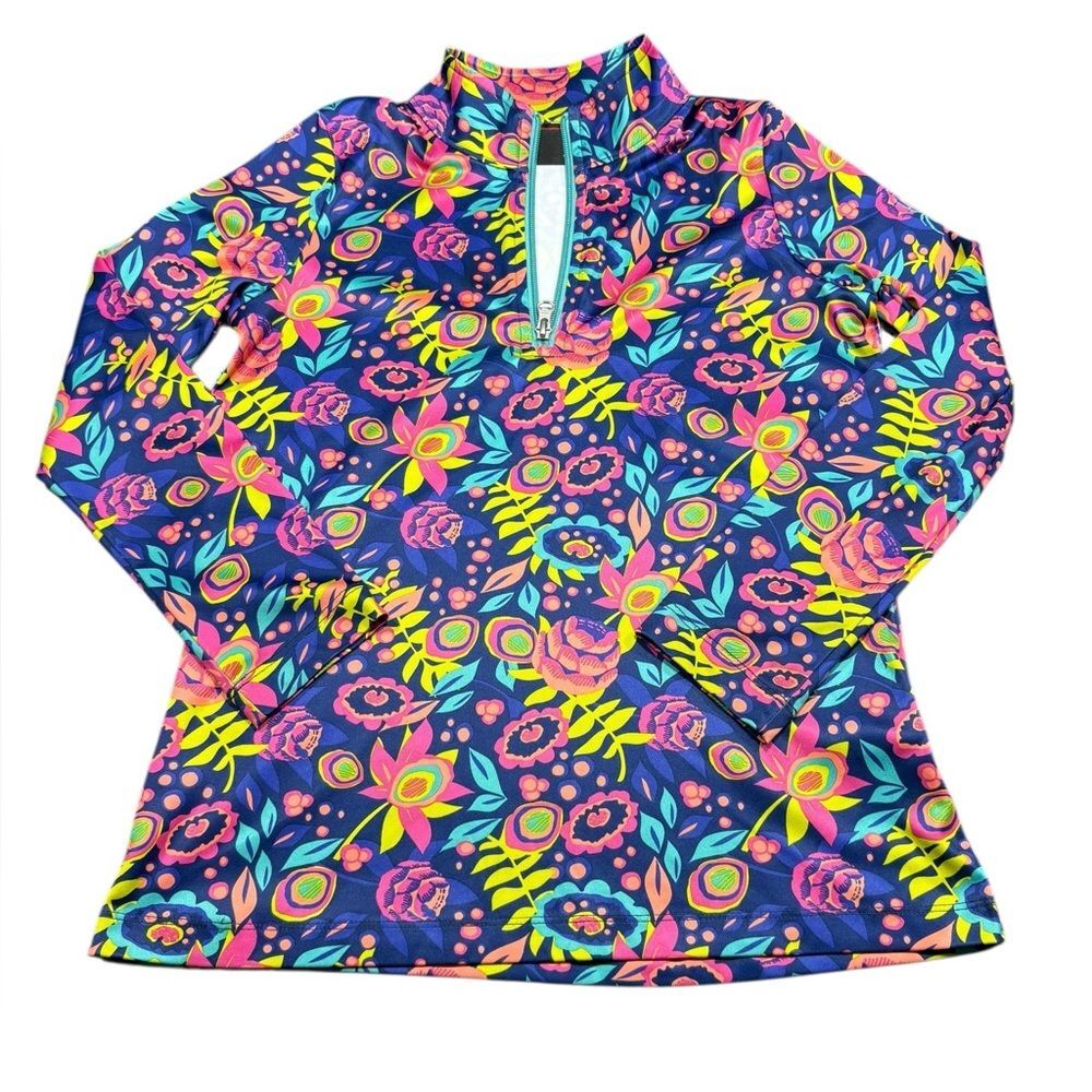 Spyder Ava Half Zip Long Sleeve Floral Mock Neck Top Girls Size Large.